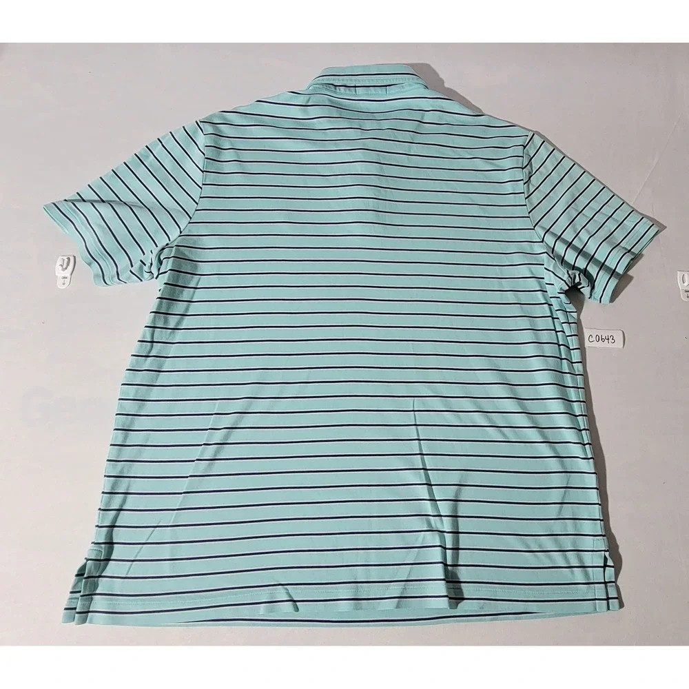Polo Ralph Lauren Mens XL Mint Green‎ Navy Blue Striped Short Sleeve Polo Shirt